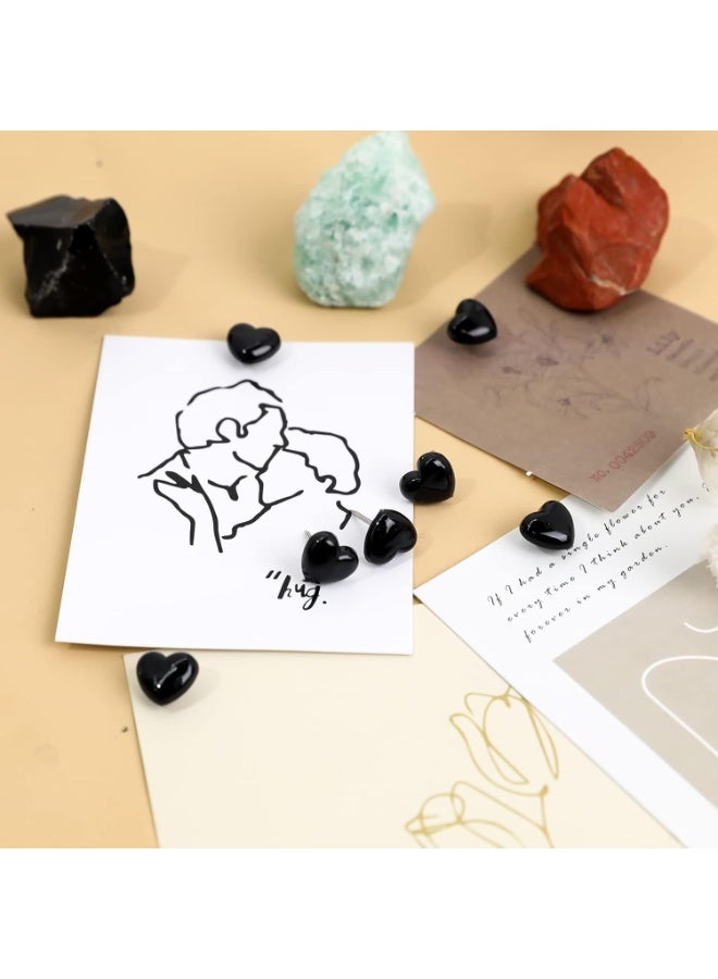 100pcs Push Pins, Plastic Pushpins Black Push Pins Heart Shaped Cute Thumb Tacks Decorative for Home School Office Notice Board Cork Board 0.47inch - Image 4